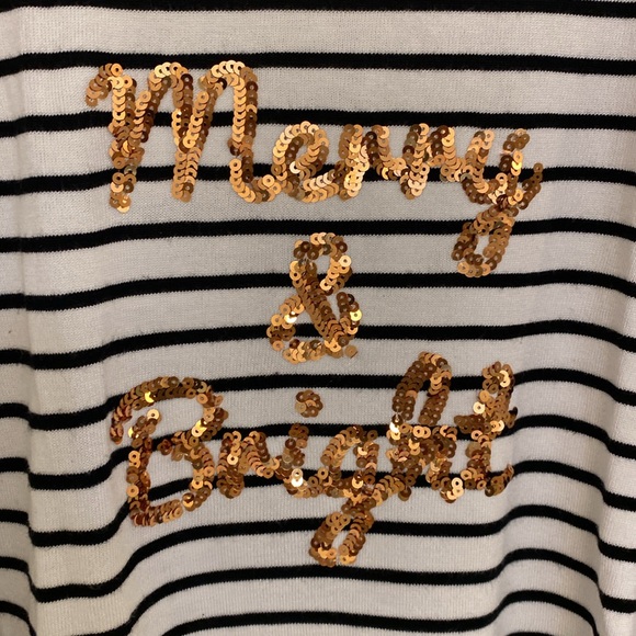 Christmas Holiday White and Black Striped Sweater - Picture 2 of 7